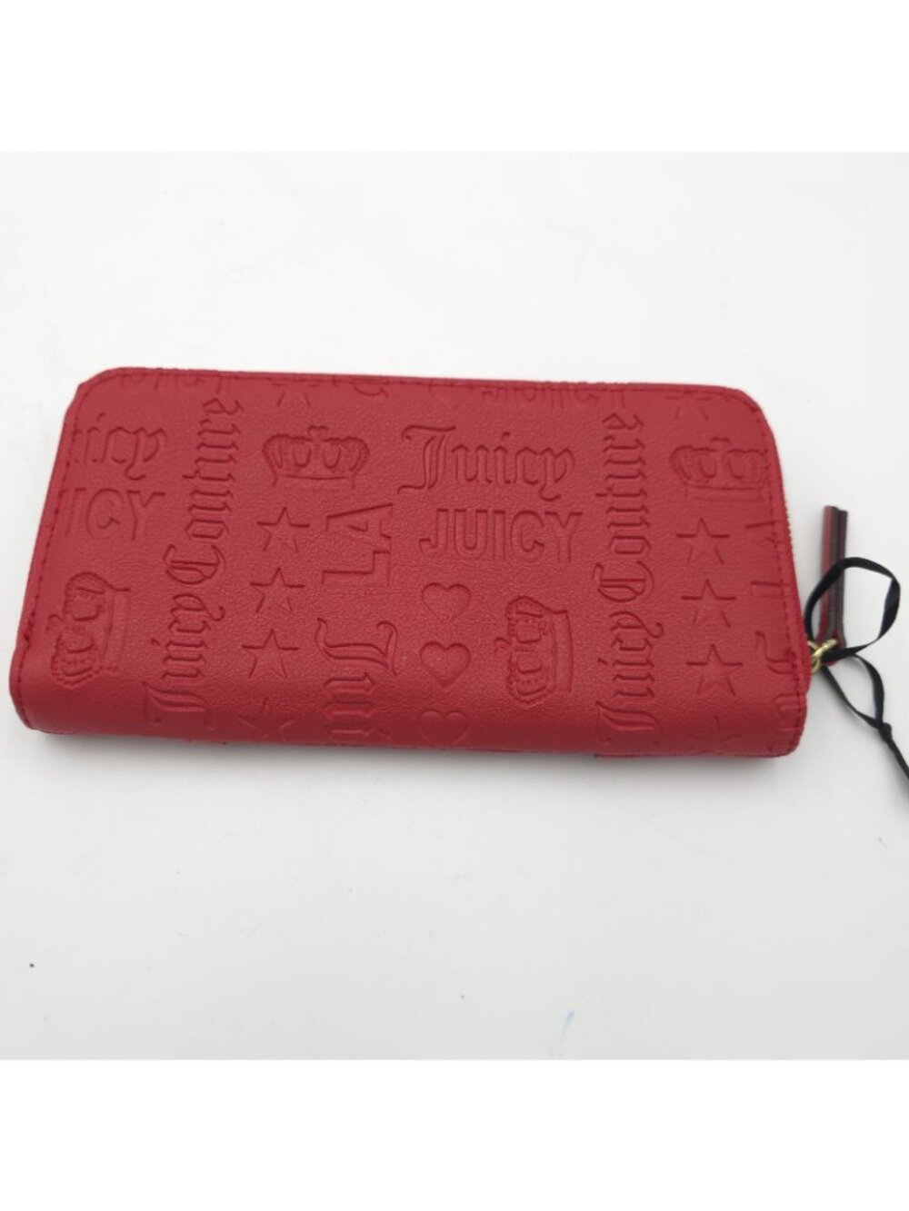 Juicy Couture Red Embossed Zip Around Wallet Crown Heart Logo Wristlet Clutch - Picture 2 of 4